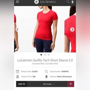 🔥🔥LULULEMON🔥🔥Swiftly Tech 2.0 Short Sleeve. Size 18. Color is Red/Orange.